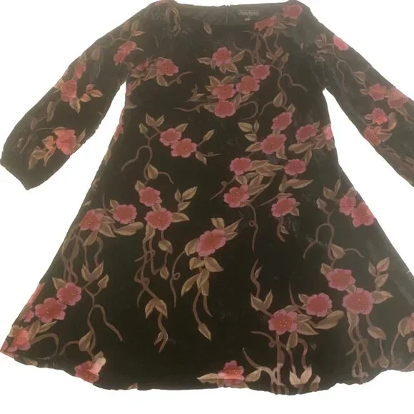 JESSICA HOWARD Black Velvet Burnout Floral‎ Balloon Sleeve Dress 90s Y2K 12 - Picture 6 of 16